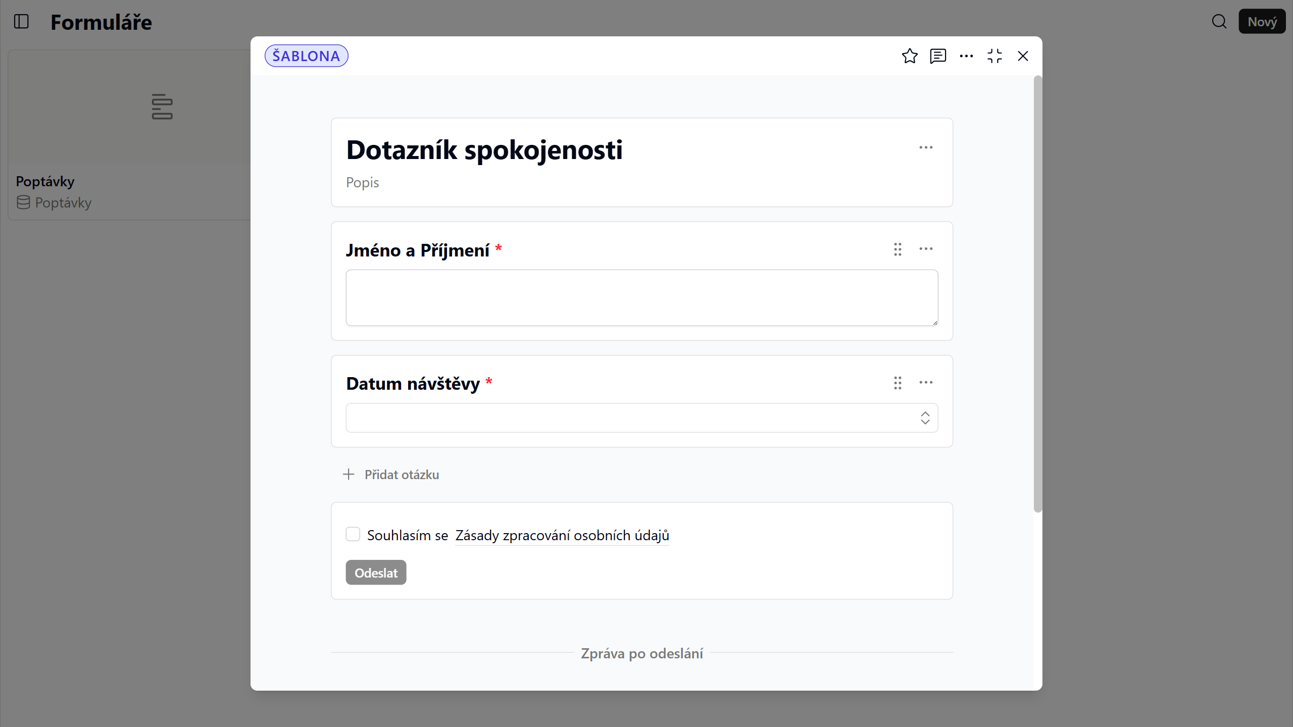 Editor formuláře propojeného s databází v Apexloopu